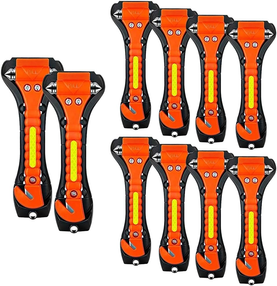 Nomiou 10 Pack Safety Hammer, Emergency Escape Tool with Car Window Breaker and Seat Belt Cutter, Life Saving Survival Kit - Product Image