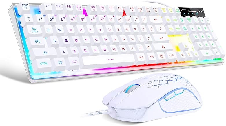 Gaming Keyboard and Mouse Combo, K1 RGB LED Backlit Keyboard with 104 Key for PC/Laptop(White) - Product Image