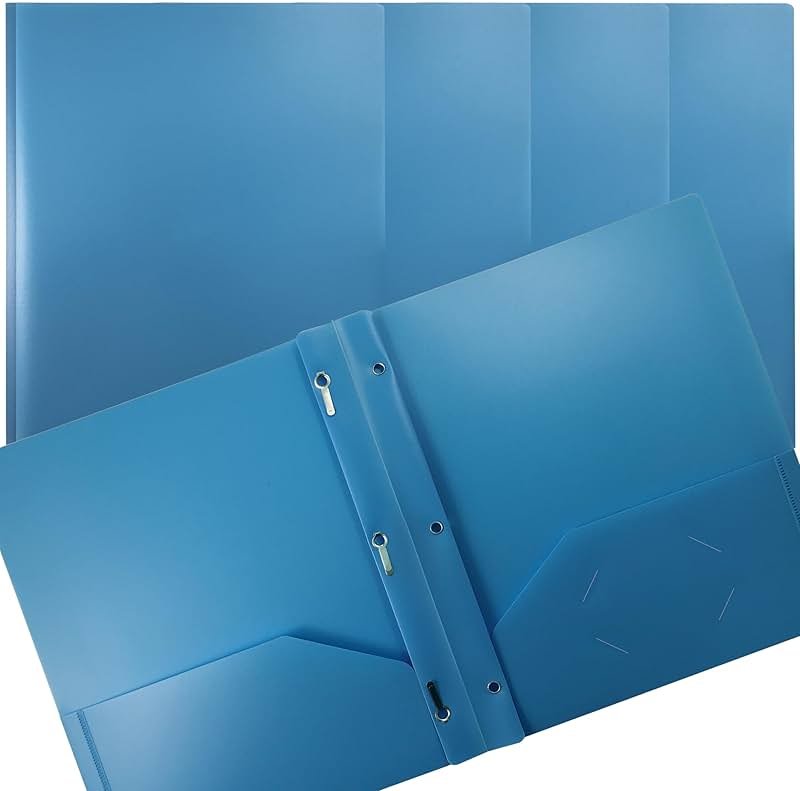 Better Office Products Light Blue Plastic 2 Pocket Folders with Prongs, 24 Pack, Heavyweight, Letter Size Poly Folders with 3 Metal Prongs Fastener Clips, Light Blue - Product Image