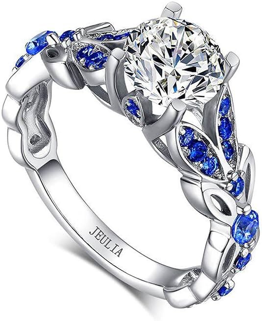 Jeulia 4.3 Carat Personalized Sterling Silver Butterfly Rings for Women Purple Amethyst Bridal Round Cut Wedding Engagement Eternity Valentine's Promise Ring Set - Product Image