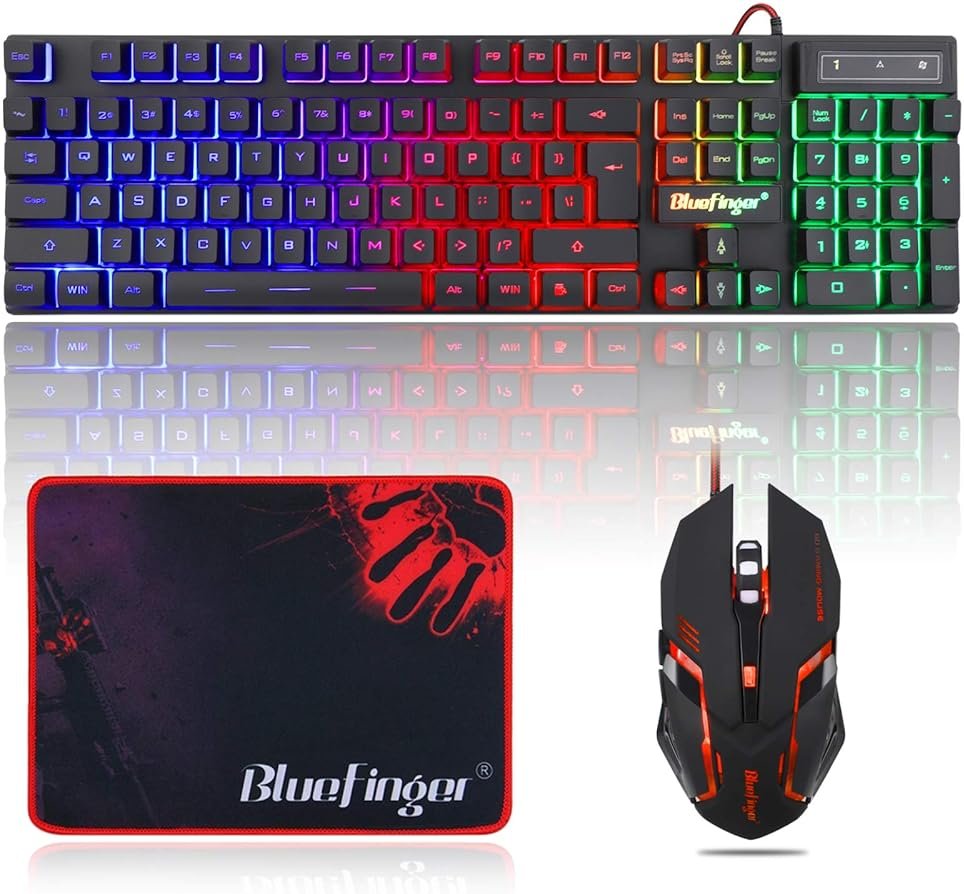 BlueFinger RGB Gaming Keyboard and Backlit Mouse Combo, USB Wired, LED Gaming Set for Laptop PC Computer Game and Work - Product Image