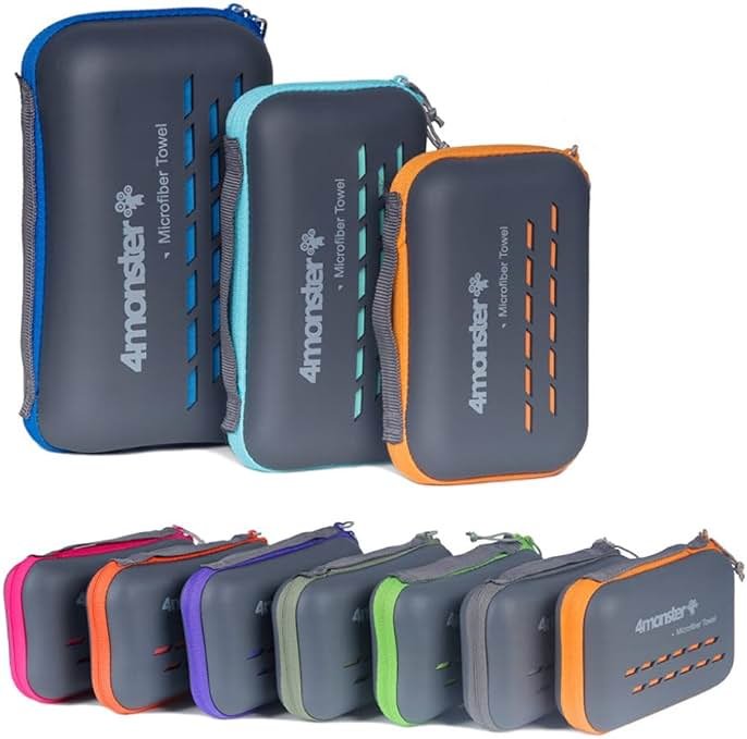 4Monster Quick Dry Travel Towel with Case & Carabiner – Super Absorbent Microfiber Gym & Camping Towel. Compact, Lightweight, Fast Drying for Beach, Swimming, Hiking, Backpacking - Product Image