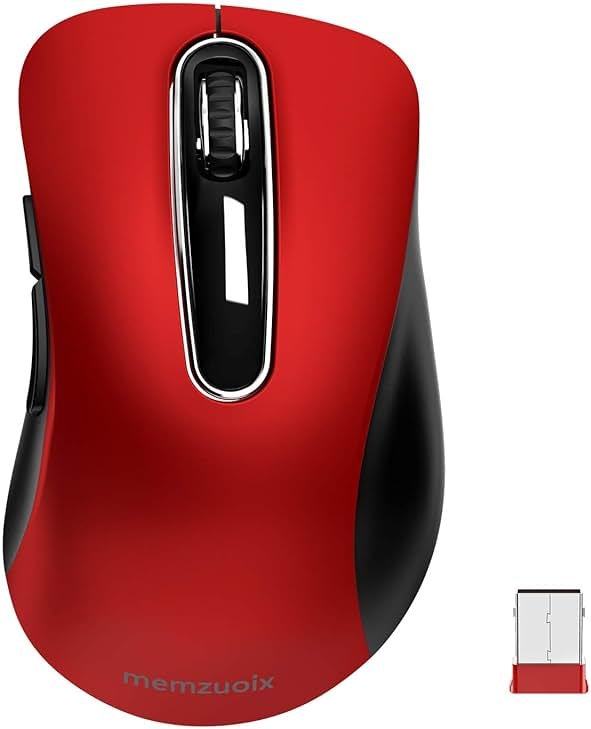 memzuoix 2.4G Wireless Mouse, 1400 DPI Mobile Optical Cordless Mouse with USB Receiver, Portable Computer Mice for Laptop, PC, Desktop, MacBook, 5 Buttons, Red - Product Image