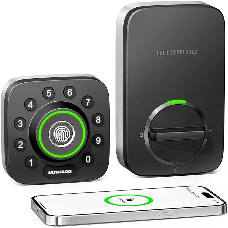 ULTRALOQ Smart Lock U-Bolt Pro, 7-in-1 Fingerprint Keyless Entry Door Lock with App Control, Anti-peep Keypad, Auto Lock, Smart Deadbolt Front Door, IP65 Waterproof, Easy Installation, 1 Year Battery - Product Image
