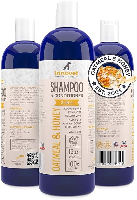 Innovet Pet Products All Natural Oatmeal & Honey Shampoo + Conditioner for Dogs Cats & Small Pets - 16 Oz - No Tear Shampoo for Allergies, Sensitive, Dry Itchy Skin Relief | Made in USA - Product Image
