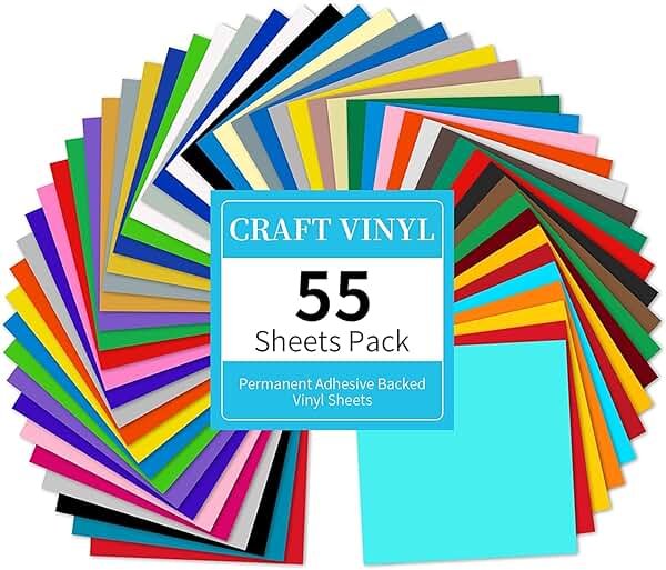 Lya Vinyl 55 Pack Permanent Adhesive Vinyl Sheets for Decor Sticker, Party Decoration, Car Decal - 43 Color Vinyl for Cutting Machine, Craft Cutter - Product Image