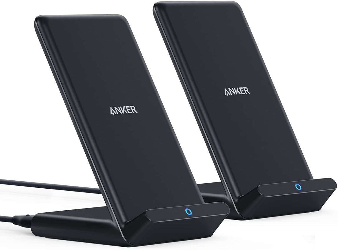 Anker 313 Wireless Charger (Stand), Qi-Certified for iPhone 15/14 / 13/12 / 11 / X / 8, 10W Max for Galaxy S23 / S22 / S21, Micro-USB (Black, 2-Pack, 9V / 2A Adapter Required, Not Included) - Product Image