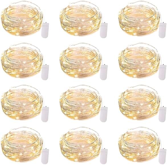 Brightown 12 Pack LED Fairy Lights Battery Operated String Lights - 7ft 20LED Waterproof Silver Wire Firefly Starry Moon Lights for DIY Crafts Wedding Table Centerpieces Party Ramadan Decorations - Product Image