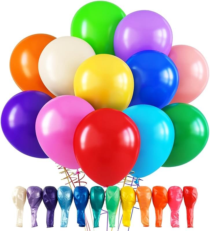 RUBFAC 120 Balloons Assorted Color 12 Inches Rainbow Latex Balloons, 12 Bright Color Party Balloons for Birthday Baby Shower Wedding Party Supplies Arch Garland - Product Image