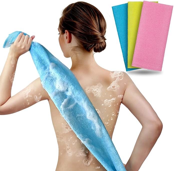 ARCH&M Exfoliating Washcloth Body Scrubber 35-Inch Japanese & Korean Back Scrubber Towel for All Skin Type Daily Use in Shower, Textured Nylon Body Washcloth for Smoother-Looking Skin Quick-Dry 3 Pack - Product Image