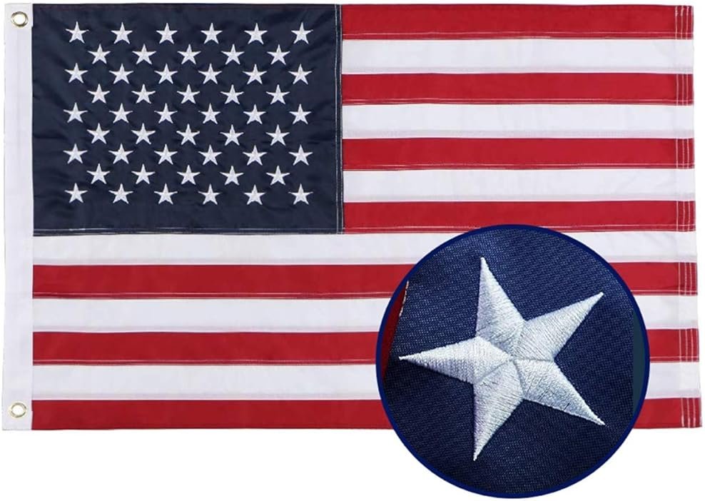 duduta 2x3 Ft American Flag Nylon USA Flag Outdoor Indoor Small US Flag, Patriotic July of 4th Decorations, Embroidered Stars Sewn Stripes Brass Grommets - Product Image