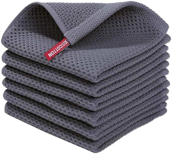 Homaxy 100% Cotton Waffle Weave Kitchen Dish Cloths, Ultra Soft Absorbent Quick Drying Dish Towels, 12 x 12 Inches, 6-Pack, Dark Grey - Product Image