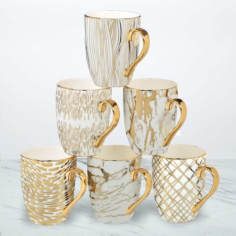 Matrix Gold Porcelain Coffee & Tea Mug Set – Premium Fine Porcelain with Elegant Gold-Plated Finish, Luxury Drinkware for Everyday Dining, Entertaining & Special Occasions - Product Image