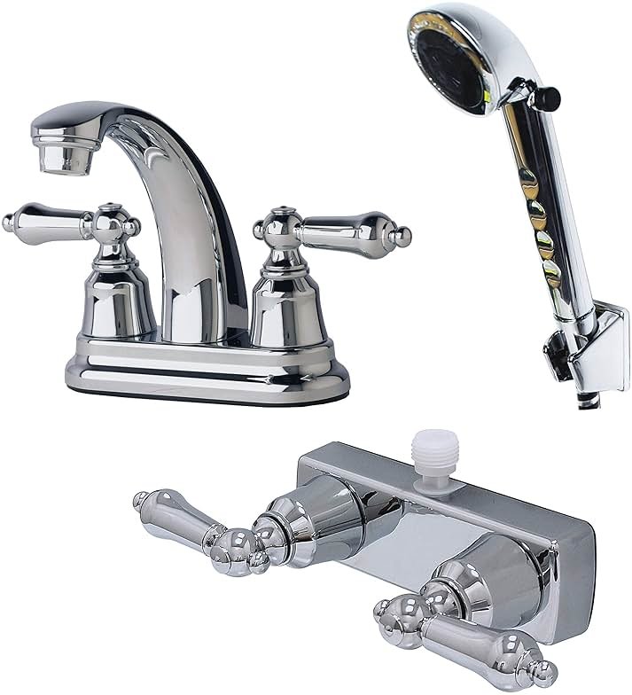 Laguna Brass 2003CP/3221CP/4120CP RV Bathroom and Shower Faucet with Matching Hand Shower Combo Chrome Finish - Product Image
