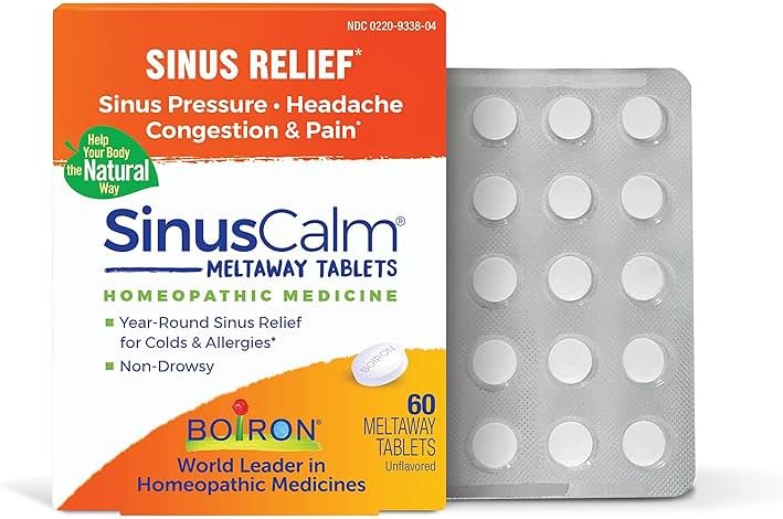 Boiron SinusCalm Tablets for Sinus Pain Relief, Runny Nose, Congestion, Sinus Pressure, Headache - 60 Count - Product Image