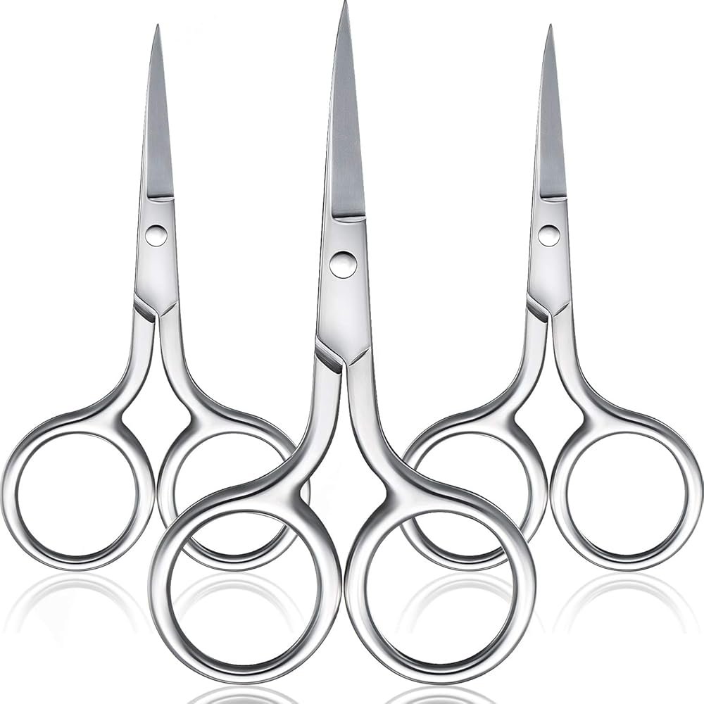 Mudder 3 Pack Small Nose Scissors Facial Hair Trimming Mini Beauty Stainless Steel Grooming Pointed Scissor for Grooming Eyebrows, Nose, Mustache, Beard - Product Image