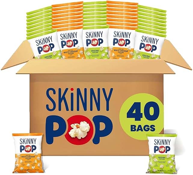 SkinnyPop Popcorn, Original and Dairy-Free White Cheddar Variety Pack, Whole Grain Snack, 0.5oz (40ct) - Product Image