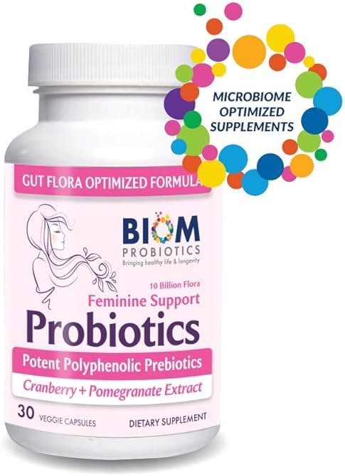Biom Complete Feminine Balance Women's Daily Probiotics + Prebiotics with Organic Cranberry & Pomegranate with Lactobacillus crispatus, Gluten &, Dairy-Free. 30 Servings - Product Image