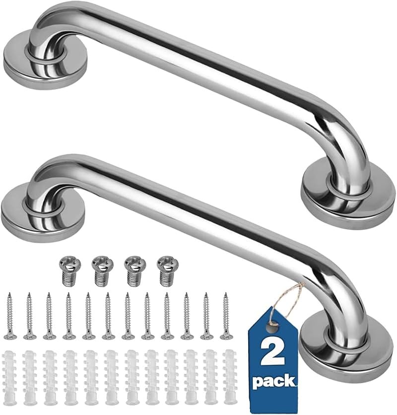 2 Pack Shower Grab Bar, Stainless Steel Bathroom Grab Bar, Shower Handle Bath Handle, Safety Bars for Shower Chair Bench, Grab Bars Senior, Elderly, Handicap(12 Inch) - Product Image