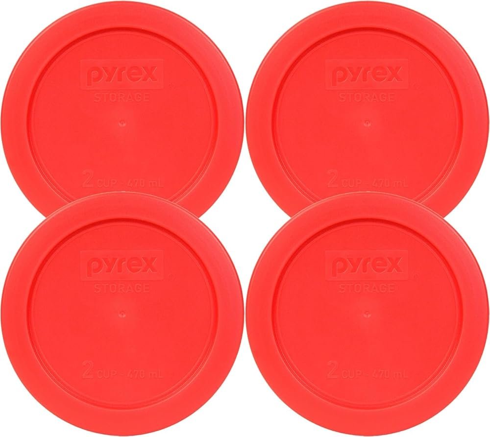 Pyrex 7200-PC 2-Cup Red Food Storage Replacement Lid (4-Pack) - Made in USA - Product Image