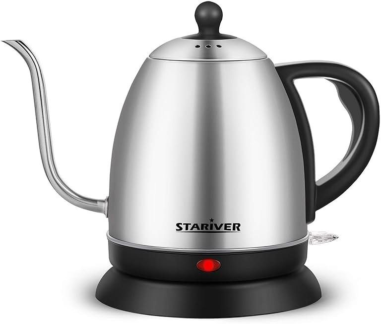 Stariver Electric Kettle Gooseneck Kettle, 1L Water Boiler, BPA-Free, Pour Over Tea Pot Stainless Steel for Coffee & Tea with Fast Heating, Auto-Shut Off and Boil-Dry Protection Tech - Product Image