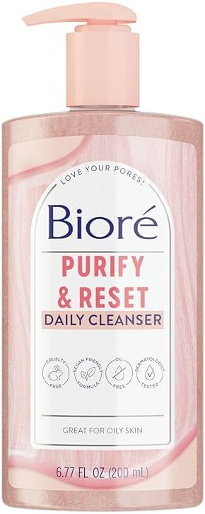 Bioré Rose Quartz + Charcoal Daily Purifying Cleanser, Oil Free Facial Cleanser Energizes Skin, Dermatologist Tested and Cruelty Free, 6.77 oz - Product Image