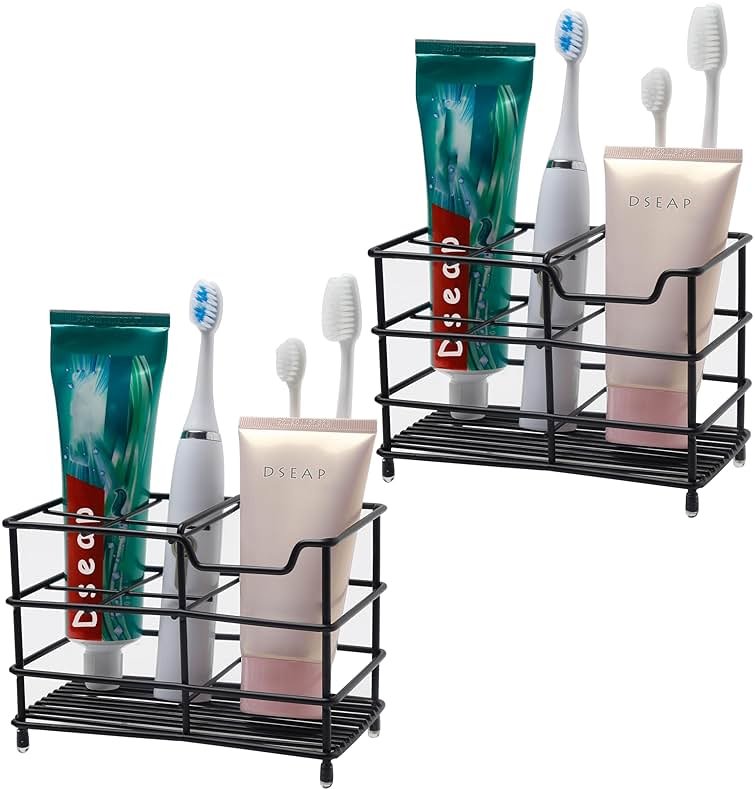 Dseap Toothbrush Holder, Electric Toothbrush Holder - Stainless Steel Tooth Brush Holders, Toothpaste Holder Organizer Stand Caddy for Bathroom, Black, 2Packs - Product Image