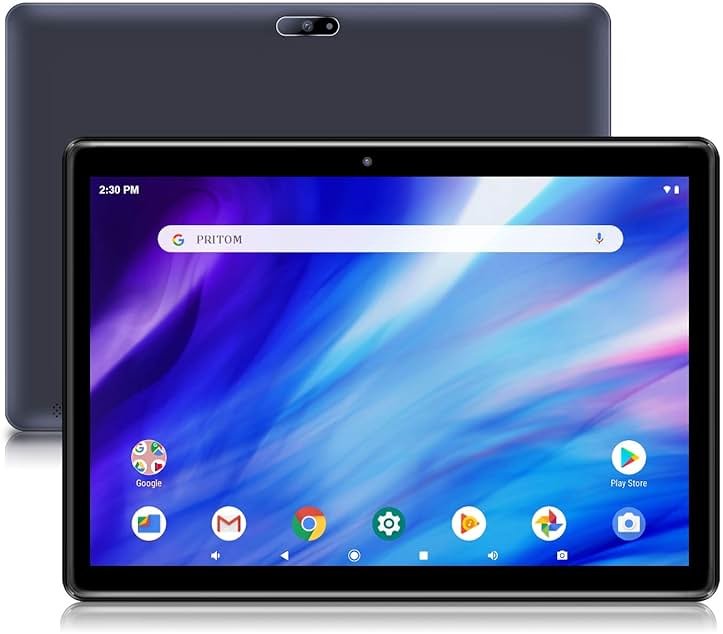 PRITOM Tablet 10 inch, 64GB, Tablet Android, HD IPS Screen, Dual Camera, WiFi, Bluetooth, Tablets with 6000mAh Battery, Touch10 Tab GMS Certified (Black) - Product Image