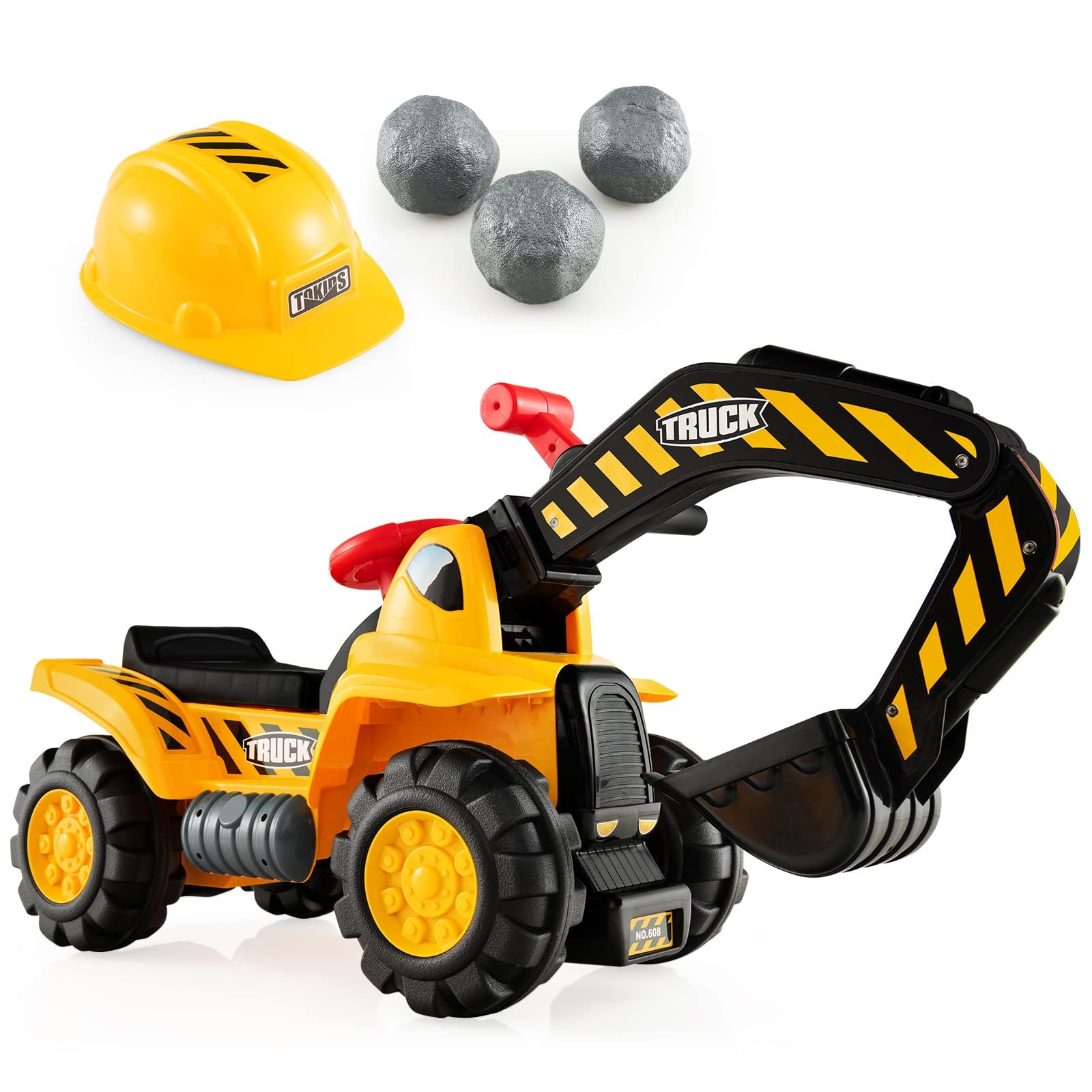 Costzon Ride on Excavator, Kids Excavator Digger Bulldozer W/Safety Helmet, 3 Rocks, Horn, Under-seat Storage, Construction Vehicles for Kids, Ride on Toys for Boys Girls Toddlers - Product Image