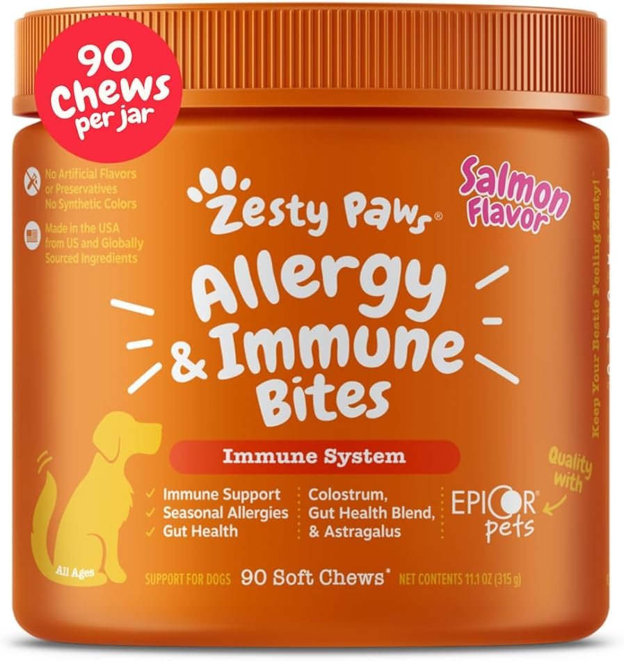Zesty Paws Dog Allergy Relief Chews, Dog Probiotics for Itchy Skin and Ears, Salmon, 90ct - Product Image