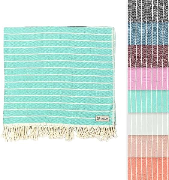 Sand Cloud Large Turkish Beach Towel - Sand Resistant - Fast Drying -100% Certified Organic Turkish Cotton Yarn - Great for Beach Bath or as a Blanket - As Seen on Shark Tank - Gocek (Mint) 37x69 - Product Image
