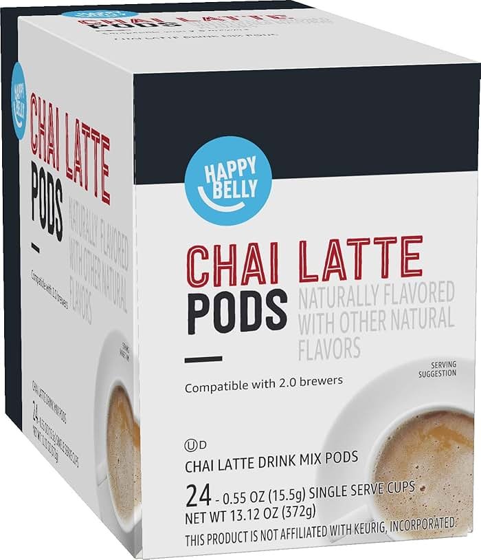 Amazon Brand - Happy Belly Tea Pods Compatible with 2.0 K-Cup Brewers, Chai Latte, 24 Count (Previously Solimo) - Product Image