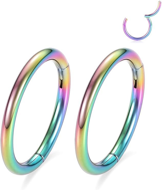GAGABODY 2 Pcs Nose Rings 20G 18G 16G 14G 12G 10G 8G Surgical Steel Piercing Rings for Nose Septum Cartilage Helix Tragus Conch Rook Daith Lobe from 5mm to 16mm Seamless Hoop Unisex Hinged Earrings - Product Image
