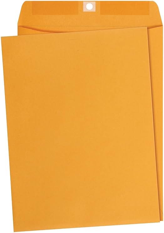 Amazon Basics Clasp Kraft Envelopes for Documents, Gummed Mailing Envelope, 9" x 12", 100-Pack - Product Image