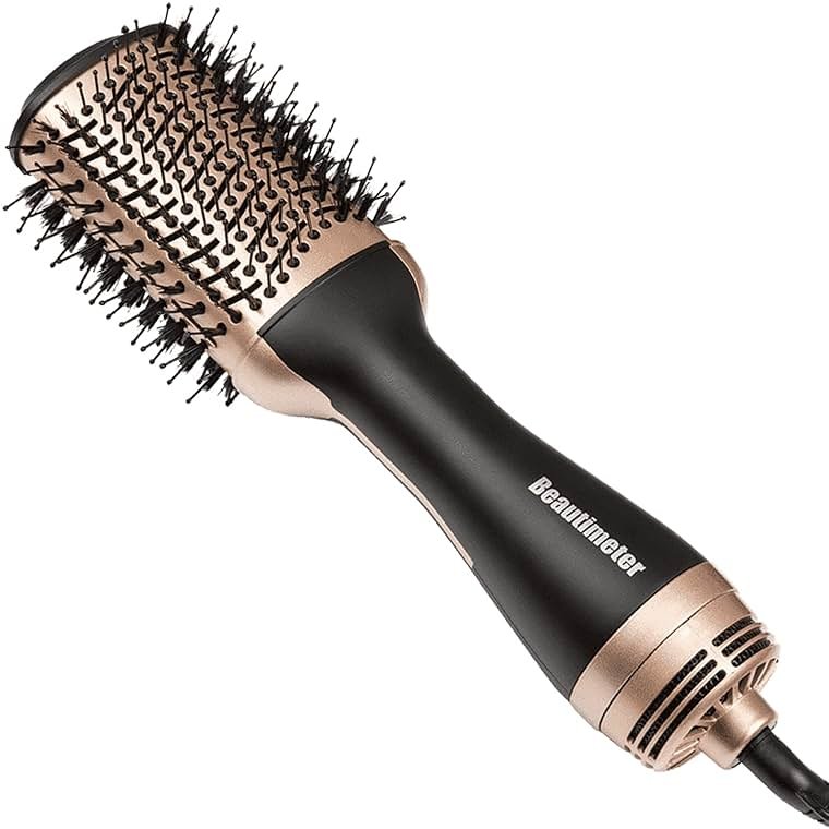 Beautimeter Blow Dryer Brush, Hot Air Brush One Step Hair Dryer and Styler Volumizer, 4 in 1 Negative Ionic Hair Styler with Oval Barrel for Smooth, Frizz-Free Hair Types, Black & Gold - Product Image