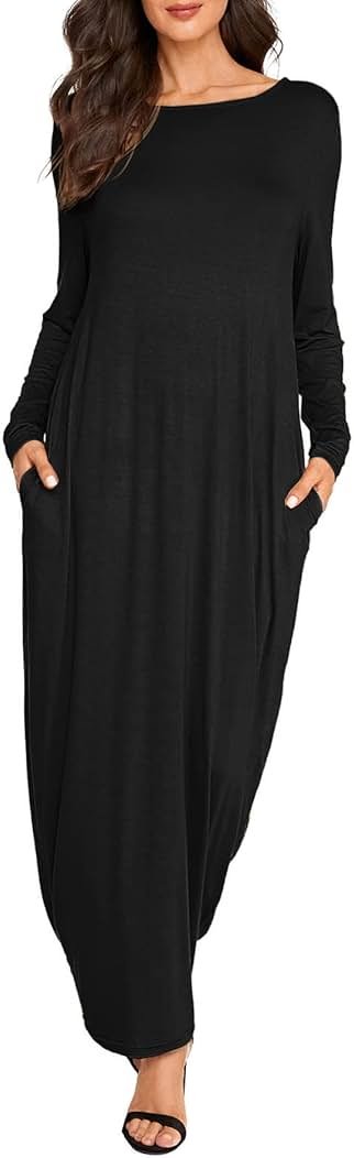 Verdusa Women's Long Sleeve Pocketed Loose Long Lounge Maxi Dress - Product Image