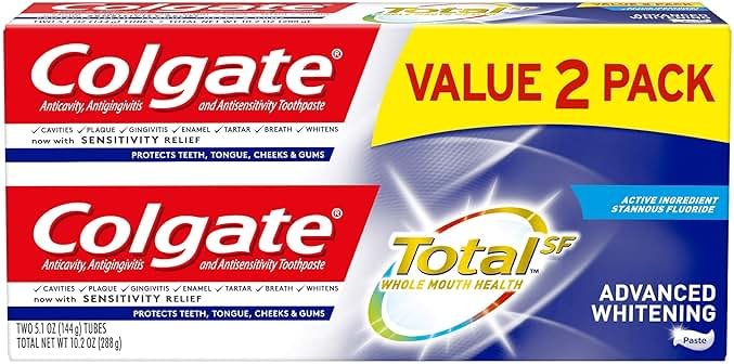 Colgate Colgate Total Advanced Whitening Toothpaste with Fluoride, Multi Benefit Toothpaste with Sensitivity Relief and Cavity Protection - 5.1 ounce (2 Pack), 5.1 Ounce (Pack of 2), 10.2 Ounce - Product Image