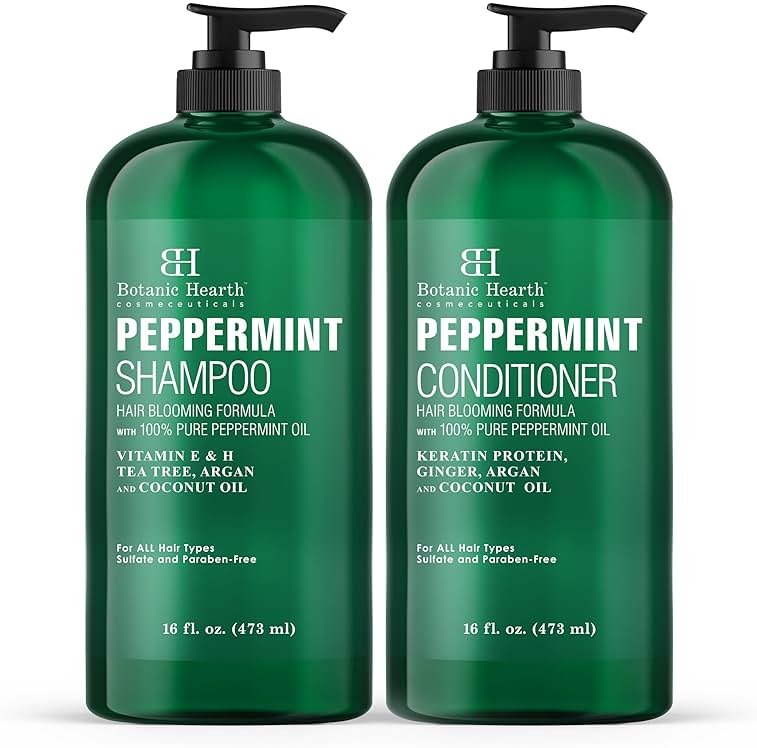 Botanic Hearth Peppermint Oil Shampoo And Conditioner Set | Hair Blooming Formula With Keratin | Fights Hair Loss | Sulfate Free For Men And Women | 16 Fl Oz X 2 - Product Image
