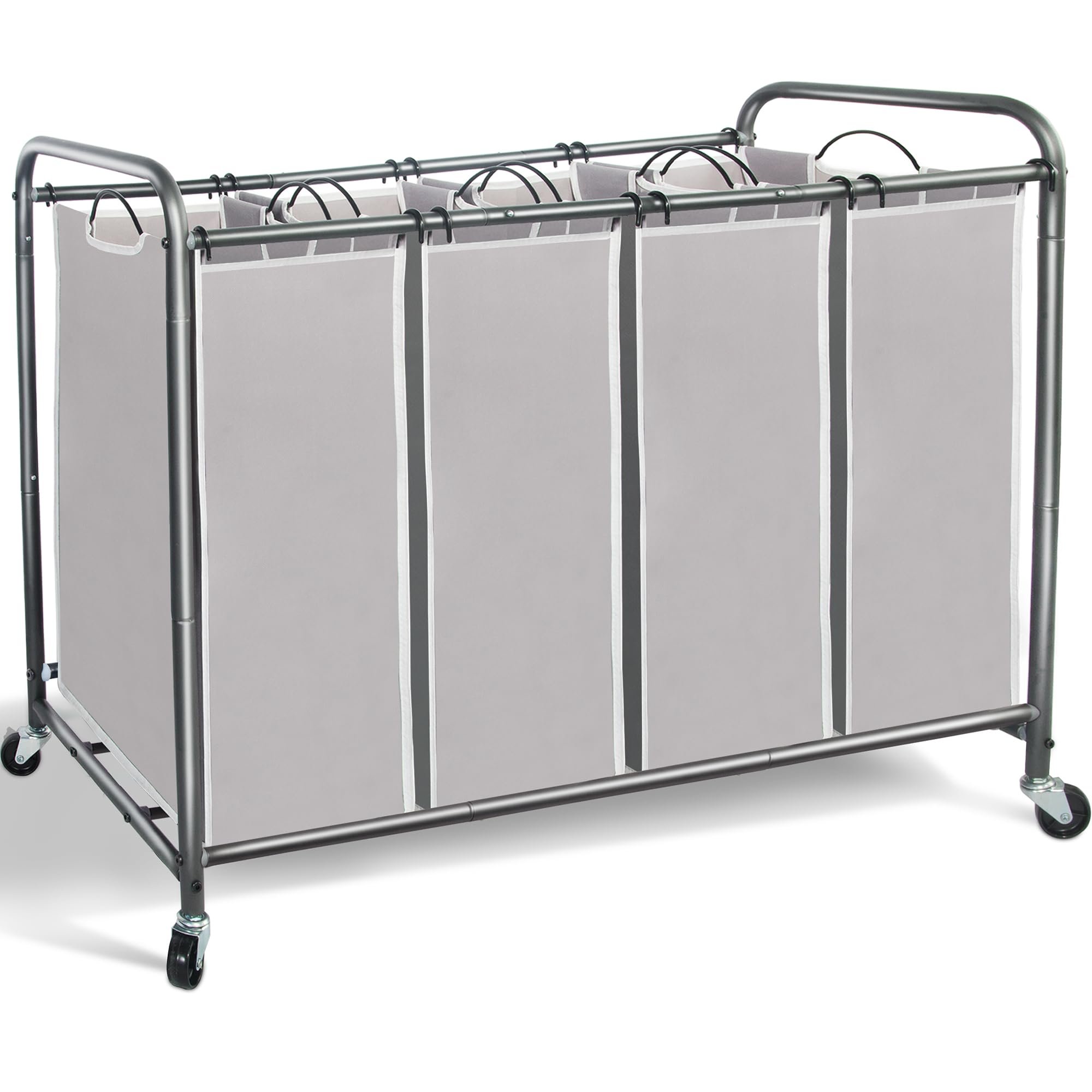 STORAGE MANIAC Laundry Sorter 4 Section, 47.5 Gal (180 L) Laundry Hamper with Wheels, Clothes Divider Basket Sorter, Separator Hamper Cart with Removable Bags, Gray - Product Image