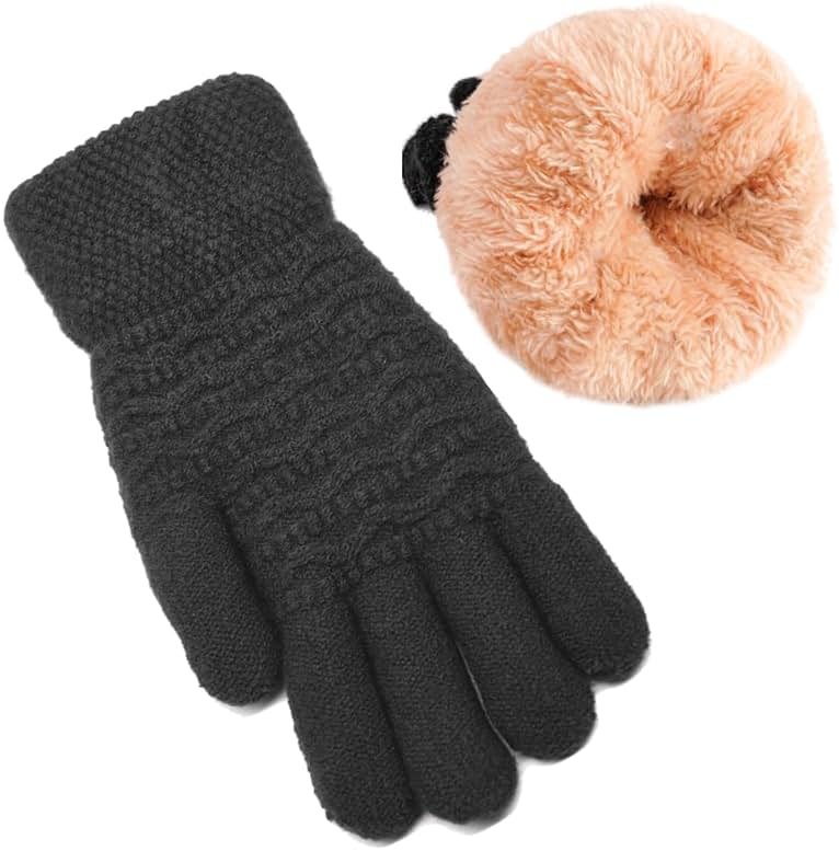 FENELY Women's Winter Warm Touch Screen Gloves Womens Thermal Cable Knit Wool Fleece Lined Glove for Cold Weather - Product Image