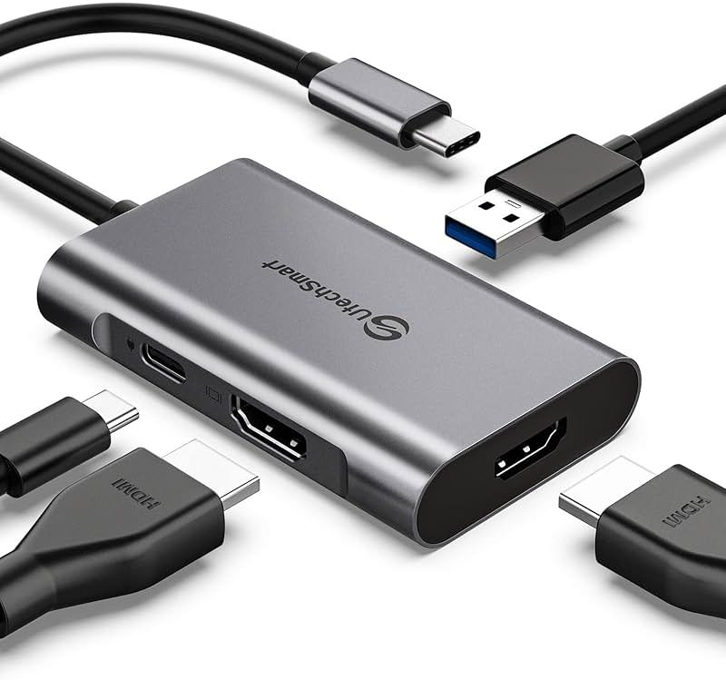 UtechSmart HDMI to USB C Adapter, 4-in-1 USB C Hub, Dual HDMI Adapter with 4K, USB C to USB Adapter for MacBook Pro Air, Dell, HP, Microsoft, Chromebook, Lenovo, iPhone 16 (100W PD USB 3.0) - Product Image