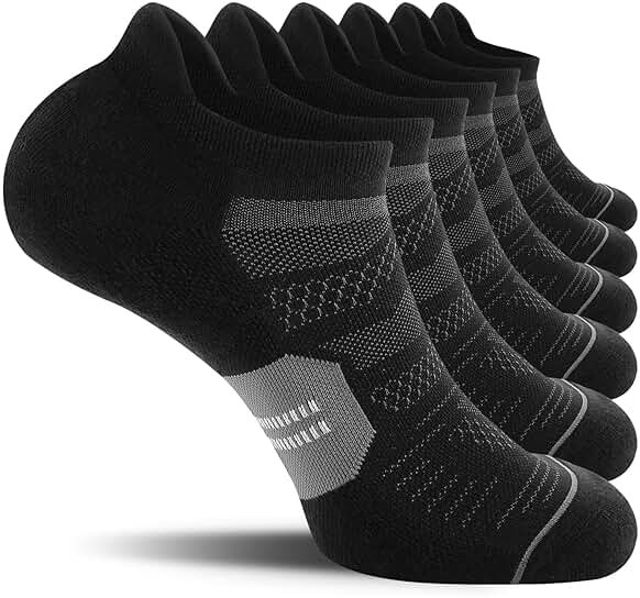 CS CELERSPORT Men's Ankle Running Socks with Cushion, Arch Support Low Cut Athletic Tab Socks for Men Women 6 Pack - Product Image