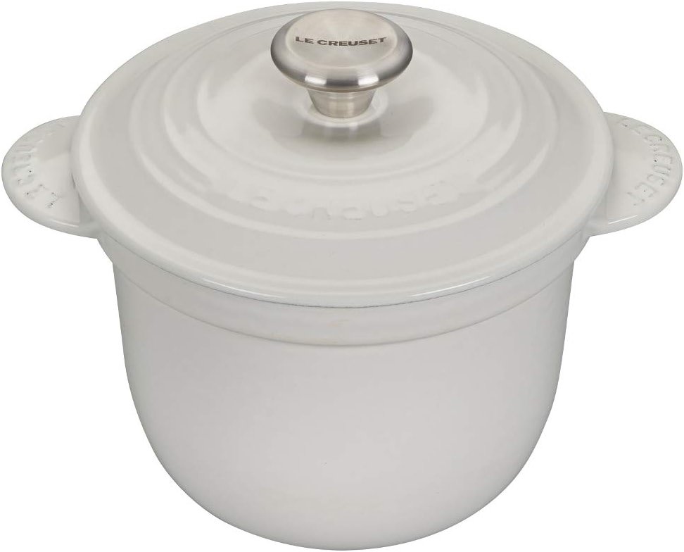 Le Creuset Enameled Cast Iron Rice Pot with Lid & Stoneware Insert, 2.25 qt., White - Product Image