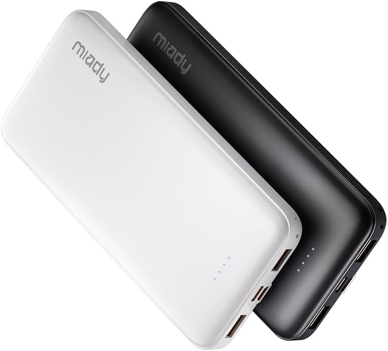 Miady 2-Pack 10000mAh Dual USB Portable Charger, Type-C Charging Power Bank, Slim Battery Pack for iPhone 17/16/15/14, Galaxy S24/22, Android etc - Product Image