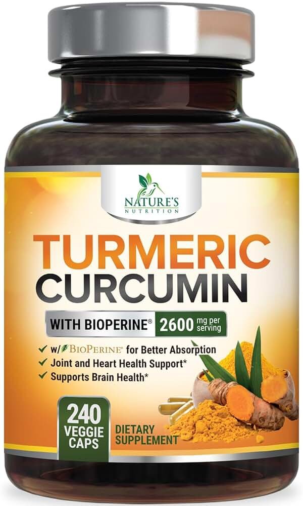 Turmeric Curcumin Supplement - 2400mg Organic Turmeric Per Serving - 95% Curcuminoids & BioPerine Black Pepper Extract for Best Absorption - Natural Vegan Joint Support, Bottled in USA - 240 Capsules - Product Image