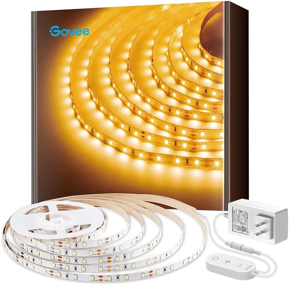 Govee Warm White LED Strip Lights, Bright 300 LEDs, 3000K Dimmable Light Strip 16.4ft with Control Box, LED Lights for Bedroom, Kitchen Cabinets, Living Room, ETL Listed Adapter Included - Product Image