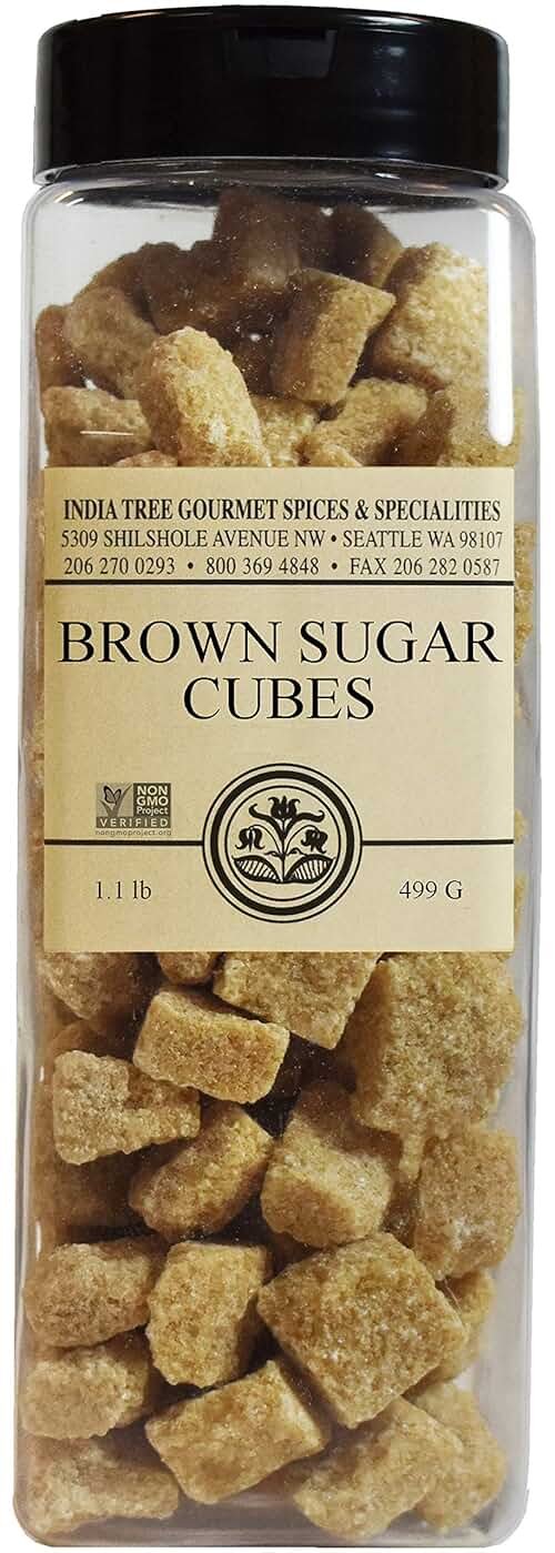 India Tree Brown Sugar Cubes from Mauritius - 1.1 lb Pantry Pak - Unrefined Demerara Cane Sugar - Non-GMO Fair Trade Natural Sweetener for Coffee, Tea, and Baking - Product Image