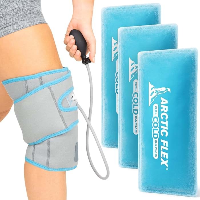 Vive Compression Knee Ice Wrap - Reusable Brace with Air Pump - Hot/Cold Therapy for Men, Women, Pain Relief, Swelling and Recovery Support - Adjustable and Inflatable Pack for Sports Injury Sprains - Product Image
