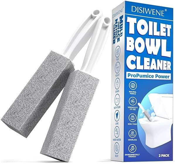 DISIWENE Pumice Cleaning Stone with Handle Toilet Bowl Cleaner Hard Water Ring Remover for Bath/Pool/Kitchen/Household Cleaning (2, 2 Pack with Handle) - Product Image