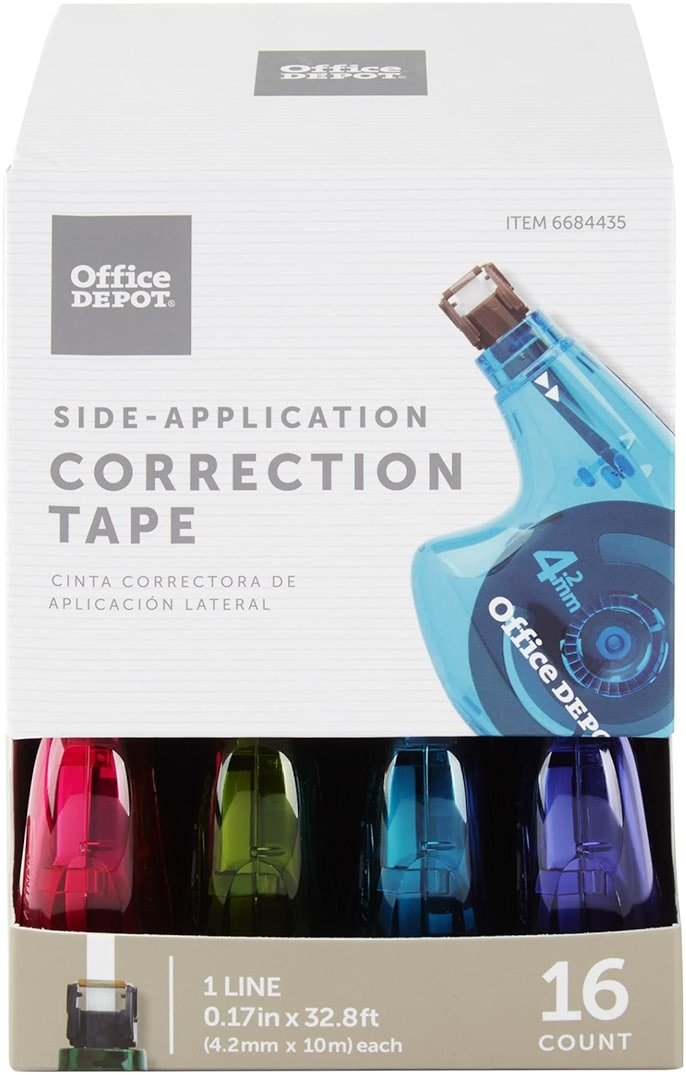 Office Depot® Brand Side-Application Correction Tape, 1 Line x 392", Pack of 16 Cartridges - Product Image
